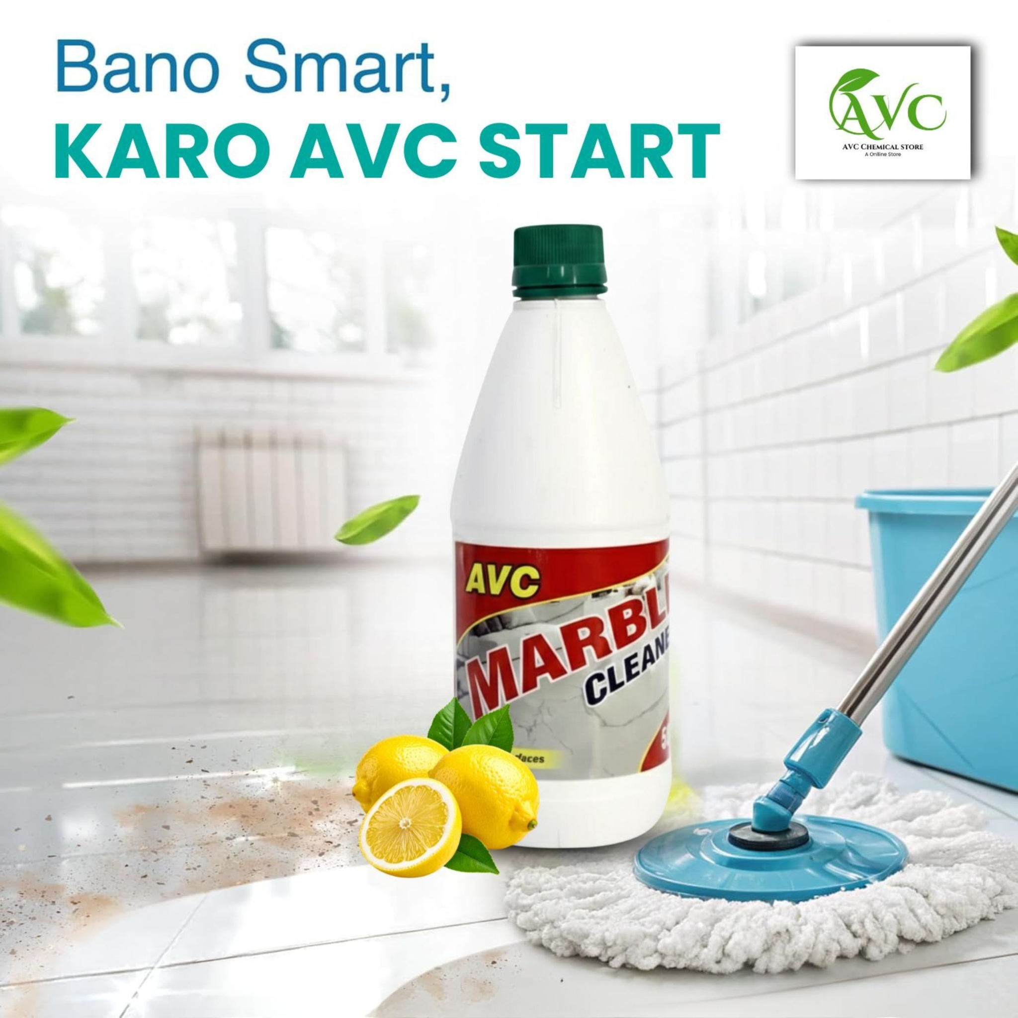 AVC Marble Cleaner Liquid for Floor & Surface Cleaning | Powerful Stain Remover for Marble, Tiles & Granite | Multi-Surface Cleaner | Shine & Protection Formula | 1L