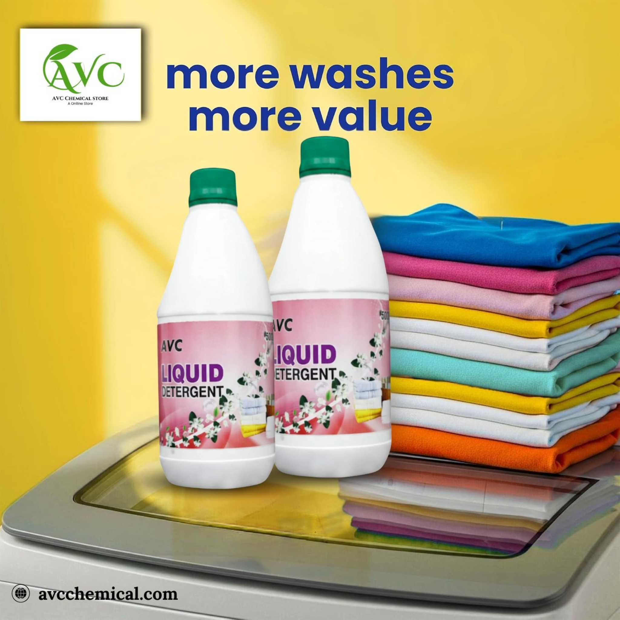 AVC Liquid Detergent 500ml | Powerful Laundry Cleaning Liquid for Clothes | Stain Remover for Washing Machine & Hand Wash | Gentle on Fabrics | Fresh Fragrance