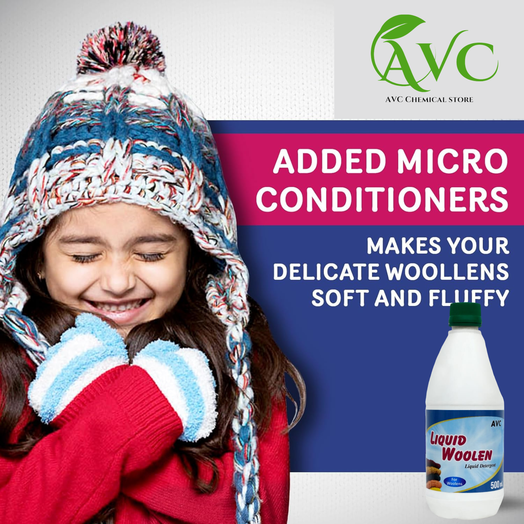 Gentle Care for Delicate Fibers: AVC Liquid Woolen – Nurturing Softness and Brilliant care in a 2-pack for wool garments.